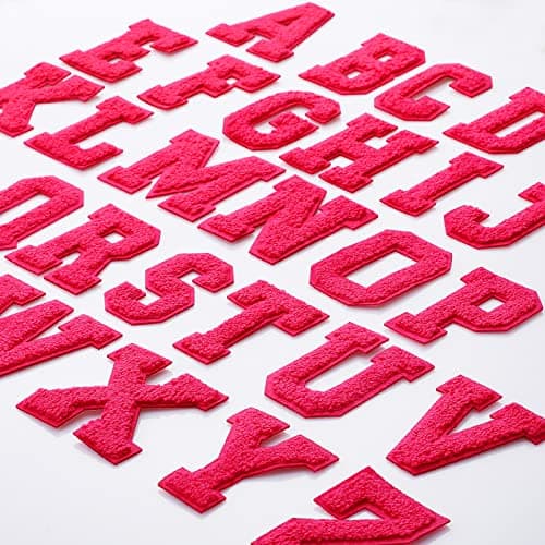 Waydress 26 Pcs Chenille Letter Iron on Patches 28 Inch Sew On Chenille AZ Alphabet Letter Patches for DIY SuppliesRetro Red Style