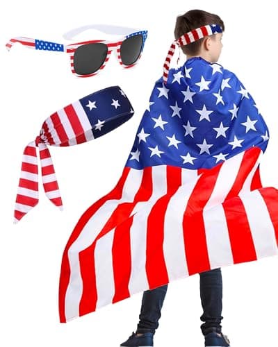 BleSky 250 Year Kids American Flag Costume Cape 4th of July American Flag Patriotic Independence Day Holiday Costumes Celebratio Patriotic Party Accessories