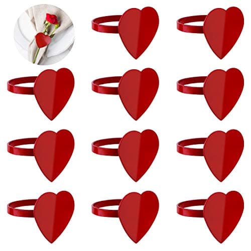 FEPITO 12Pcs Valentine's Day Heart Napkin Rings Red Heart Napkin Rings Table Decorations Heart Napkin Holders for Valentine's Day Party, Wedding, Anniversary