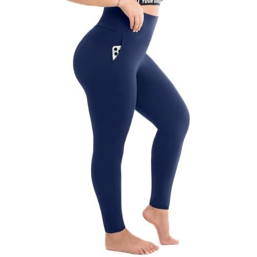 SINOPHANT Plus Size Leggings with Pockets for Women, Women's High Waisted Stretchy XXL-4XL Leggings for Gym Workout Navy XXL