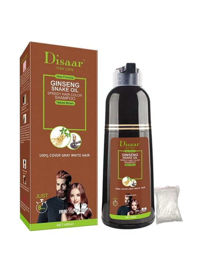 DISAAR BEAUTY Speedy Hair Color Shampoo 100% Cover Gray White Hair Easy To Use Long Lasting 400ml/13.53fl.oz (Natural Brown)