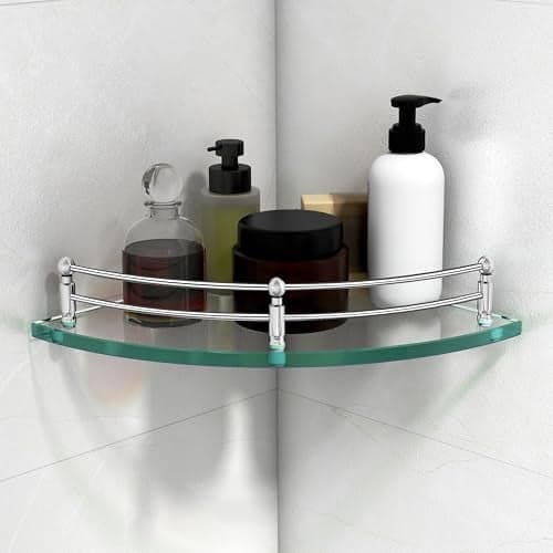 Plantex Glass Corner Shelf for Bathroom Wall/Bathroom Glass Shelf/Bathroom Corner Shelf/Corner Shelf for Kitchen (Transparent-9x9 Inches-Pack of 1)