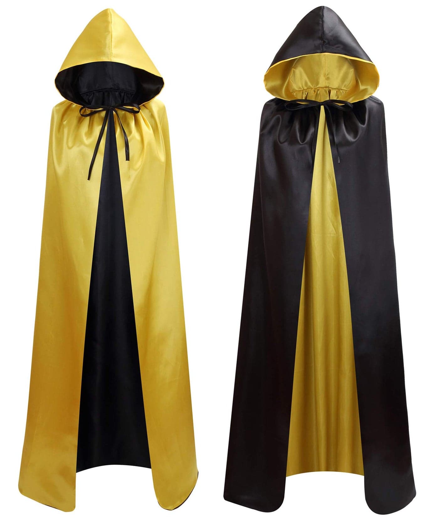 Makroyl Unisex Reversible Hooded Cloak Cape for Christmas Halloween Party Vampires Cosplay Costumes (Black+Yellow, Small)