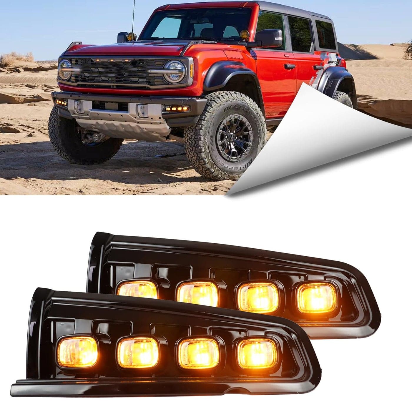 BINQIGOO LED Front Bumper Fog Light Daytime Running Lamp WhiteAmber Dynamic Sequential Flash Turn Signal Light DRL Compatible with Ford Bronco 20212023