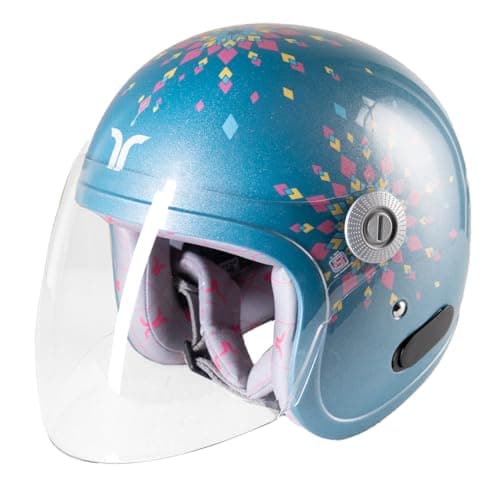 TVARRA Dreamcatcher Women’s Open Face Helmet with Printed Design, ISI Certified, Lightweight Material, Crafted for Women, Extreme Comfort fit with Clear Visor(Ocean Blue,S)