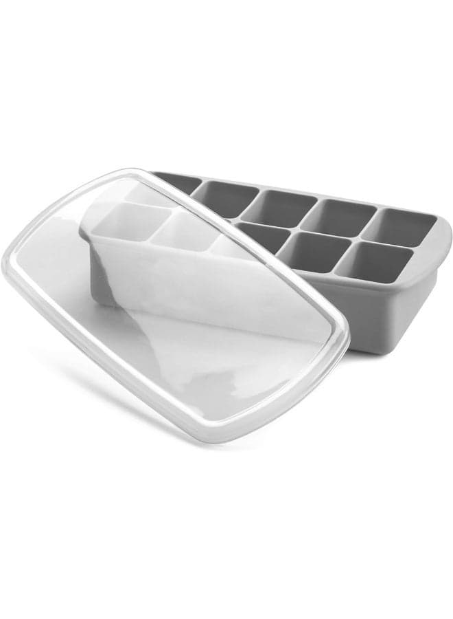Silicone Baby Food Freezer Tray with Lid - BPA Free Portion Freezing Tray for Homemade Baby Food - Dishwasher Microwave and Oven Safe - Grey