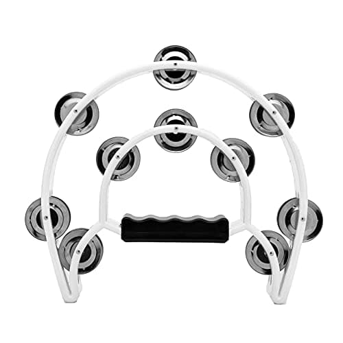 Musfunny Tambourine with Double Row Metal Jingles Hand Held Percussion Tambourines Musical Educational Instrument for Adults Church KTV Party (White)