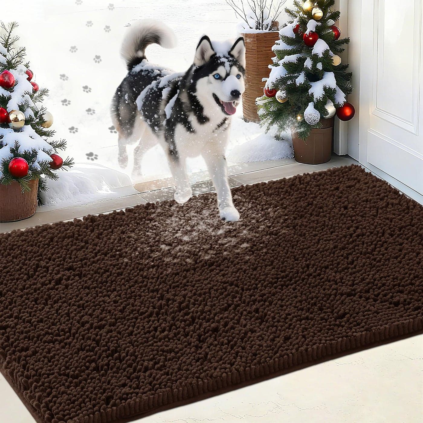 IM HOME Chenille Absorbent Outdoor Doormat 36 x 24 Washable Muddy Door Mats for Dog Non Slip Indoor Doormat Dog Mat for Muddy Paw Front Inside Doormats for Entryway Brown