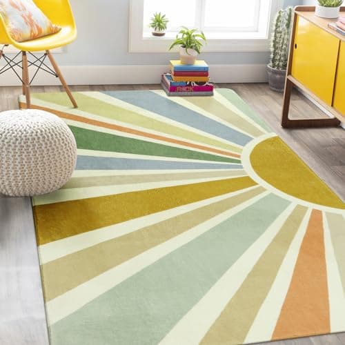 STARUIA Kids Rugs for Playroom & Nursery - 5'x7' Boho Washable Rainbow Area Rug, Non-Slip Soft Carpet for Classroom, Office & Dining Room