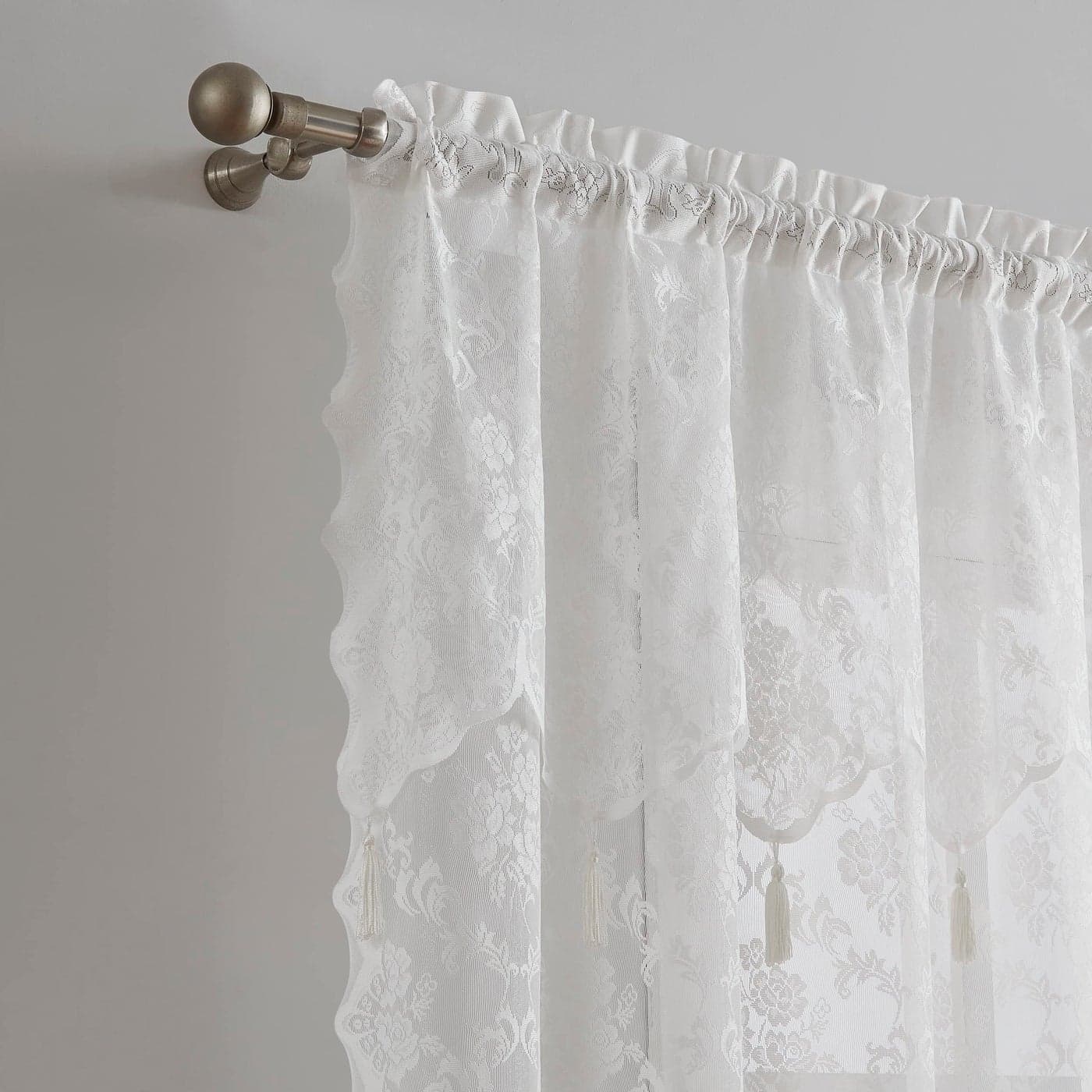 Warm Home Designs Pair of Ivory Lace Curtains with Attached Valance and 6 Tassels Per Panel Luxury Sheers 84 Inches Long MC Ivory 84