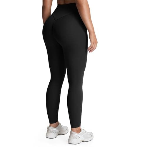 Aoxjox High Waisted Workout Leggings for Women Tummy Control Buttery Soft Yoga Metamorph Deep V Pants 26" (Black, XX-Small)