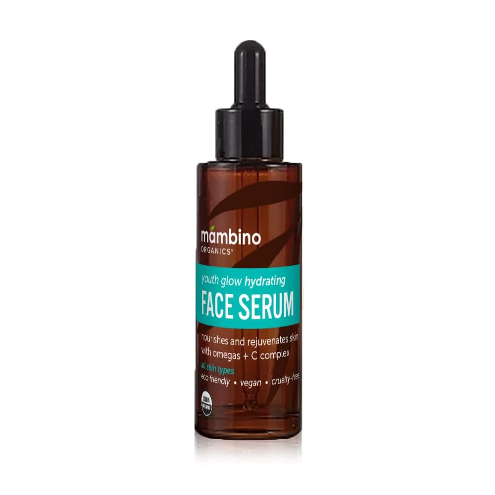 Mambino Organics Youth Glow Hydrating Serum Organic Face Serum with Namibian Marula Nourishing Omegas Vitamin C for Dryness Dark Spots Dullness CrueltyFree Skin Care 1 fl oz