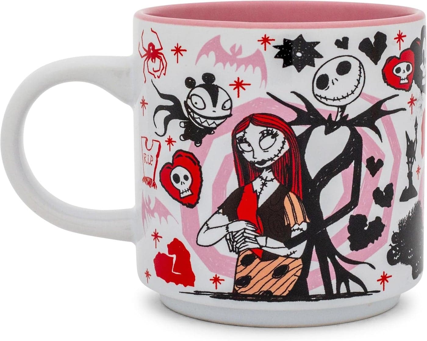 Disney The Nightmare Before Christmas Valentines Town Single Stackable Ceramic Mug Coffee Cup For Tea Espresso Cocoa Holds 13 Ounces