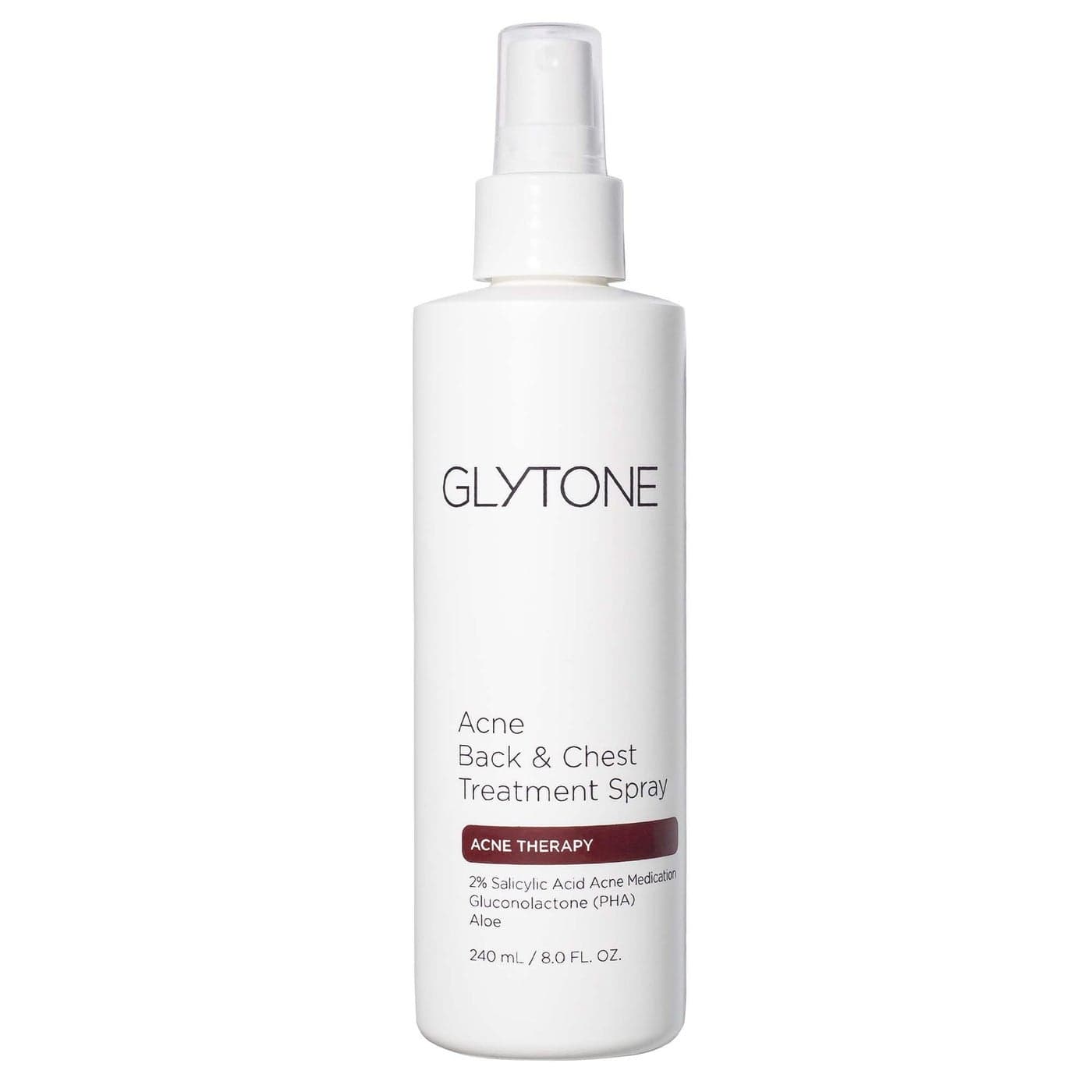 Glytone Chest Back Acne Treatment Spray 2 BHA Salicylic Acid with Gluconolactone Body Acne Treatment for Bacne Blackheads QuickDry FragranceFree Spray for Normal to Oily Skin 8 fl oz
