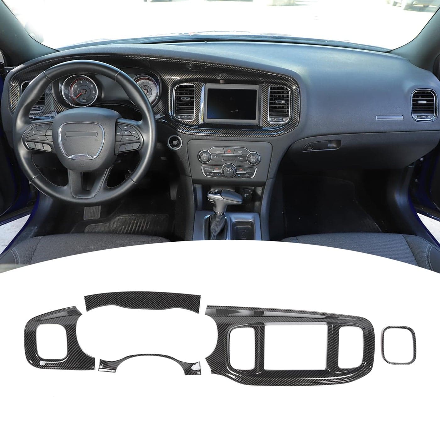 PDKLIN for Charger Carbon Fiber Center Console Dashboard Panel Trim Cover for 20152023 Dodge Charger 84 Display Carbon Fiber Interior Accessories 5pcs