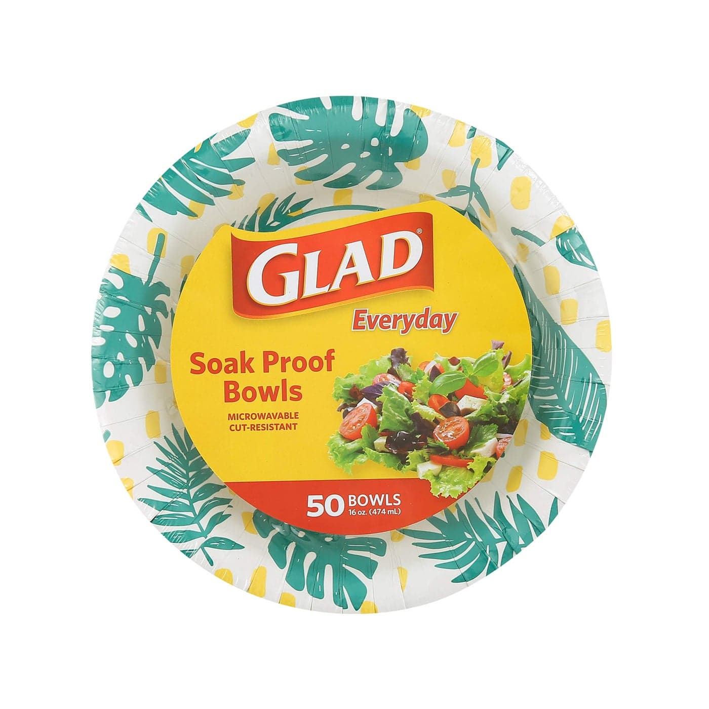 Glad Round Disposable Paper Bowls Palm Leaves Design Heavy Duty Soak Proof CutResistant Microwavable Bowl for All Foods Daily Use 16 Oz 50 Count