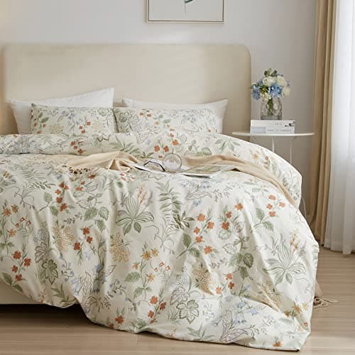 mixinni Flower Leaves Printed Twin XL Comforter Lightweight Fluffy Floral Comforter Twin XL College Dorm, 1 Cute Botanical Comforter and 2 Pillowcases