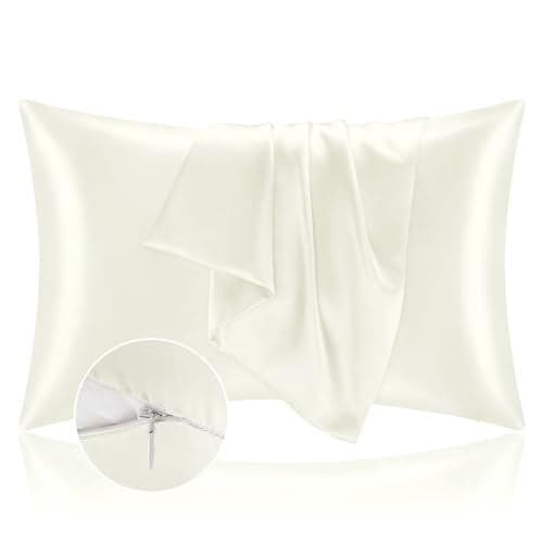 BEDELITE Satin Pillowcase with Zipper, Ivory King Size Pillow Cases Set of 2, Super Soft and Cooling Similar to Silk Pillow Cases, Gift for Women Men(20x36 Inches)