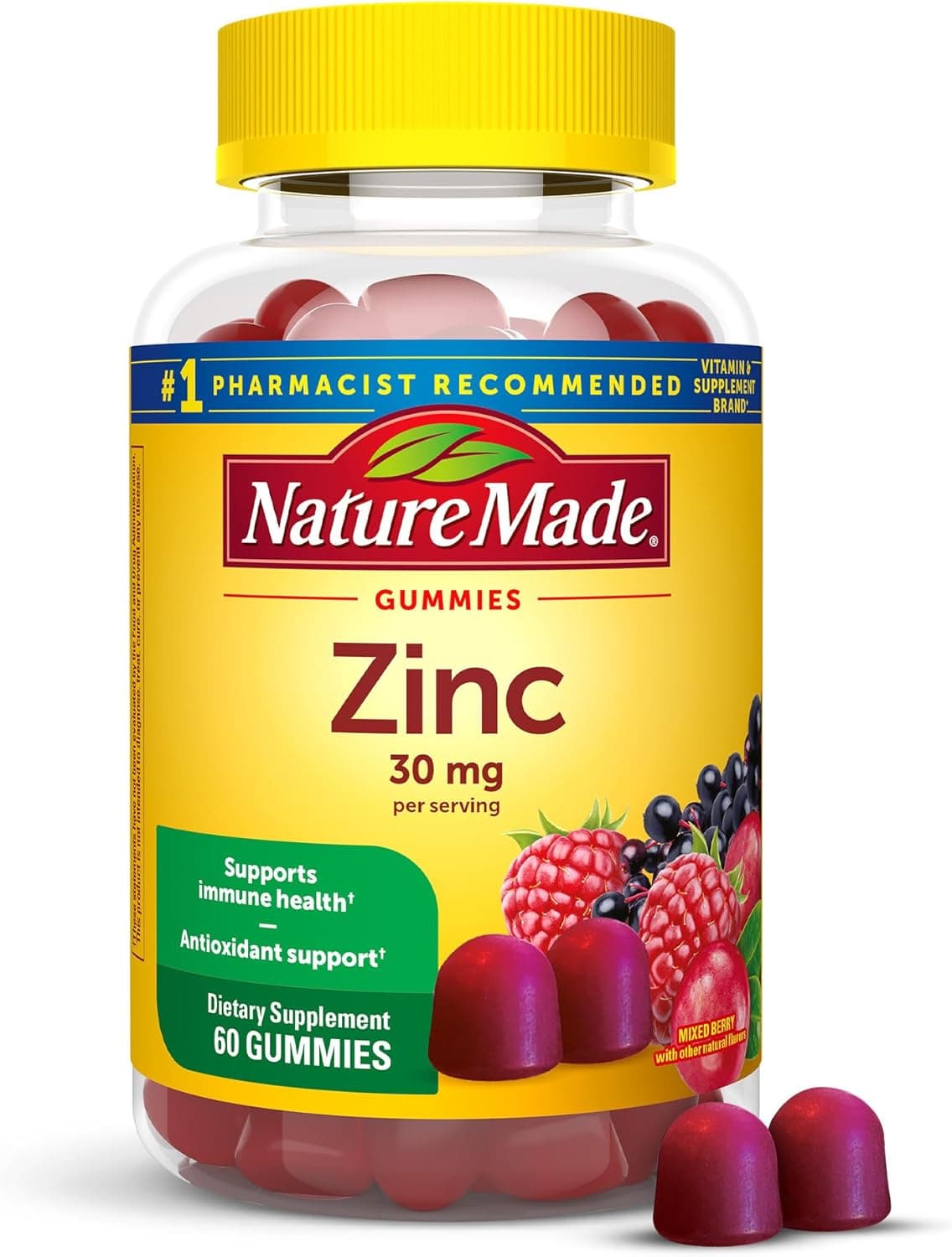Nature Made Extra Strength Zinc Supplements 30 mg Dietary Supplement for Immune Health and Antioxidant Support 60 Zinc Gummies 30 Day Supply