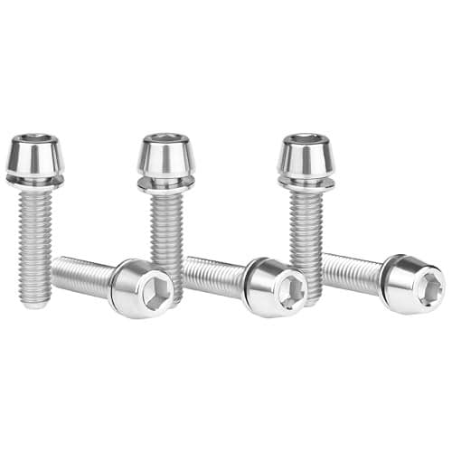 Wanyifa Titanium Ti Allen Hex M5x16 18mm Tapered Head Bolt with Washer Screw for Bicycle Stem Parts Pack of 6 (Normal Titanium, M5x18mm)