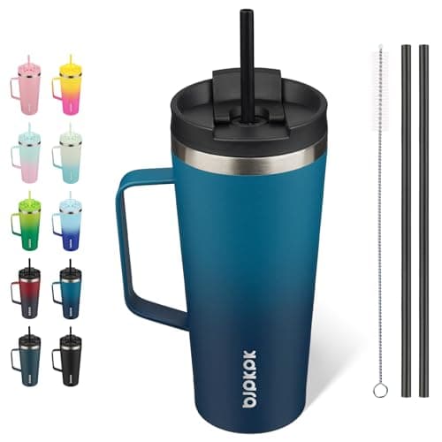 BJPKPK Insulated Tumbler with Handle, 22oz Insulated Tumblers with Lid and Straw, Stainless Steel Metal Water Bottles, Coffee Travel Mugs, Cups, Sea