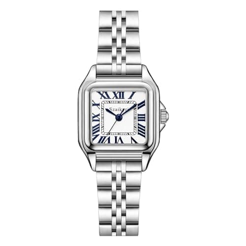 Szaikyri Classic Square Watches for Women with Roman Numerals Ladies Casual Dress Watch (Silver Blue)
