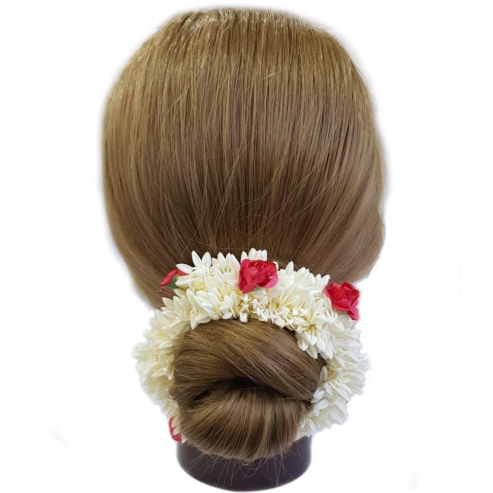 Traditional Indian Hair accessories White with Artificial Flower Jewelry Handmade For Women Party Wear bridal mehndi Hair Bun 1 pc