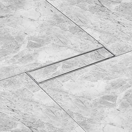 Ruhe® Marble Insert Shower Drain Channel | 12 x 3 Inches Waste Water Floor Drain for 21mm Marble | 304 Stainless Steel Invisible Shower Drain Channel | Drain Channel with Cockroach Trap and Side Hole