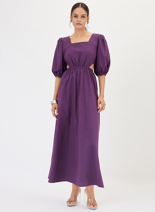 Deep Purple Poplin Cut Out Maxi Dress — L