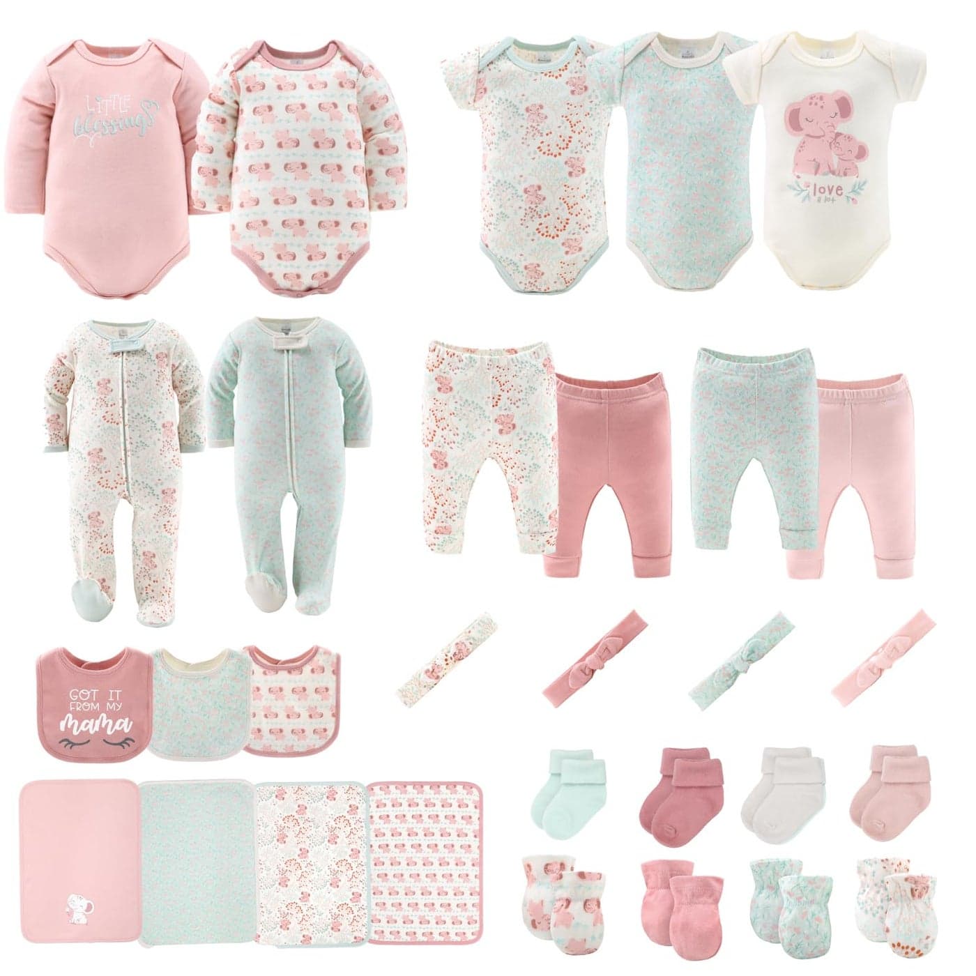 The Peanutshell Baby Layette Gift Set for Girls 30 Piece New Born Girl Gift Set Baby Clothes Newborn Essentials Must Haves Newborn Clothes 03 Months Floral Elephant