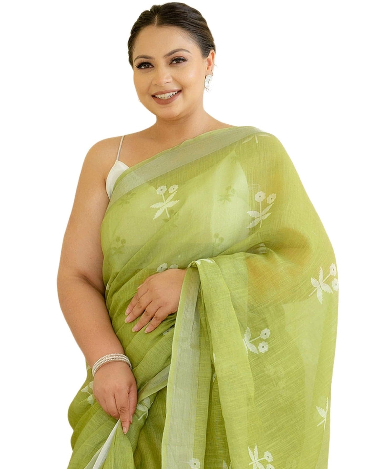 SIRIL Women's Linen Printed One Minute Ready to Wear Saree Saree with Unstitched blouse (42RS372_Green)