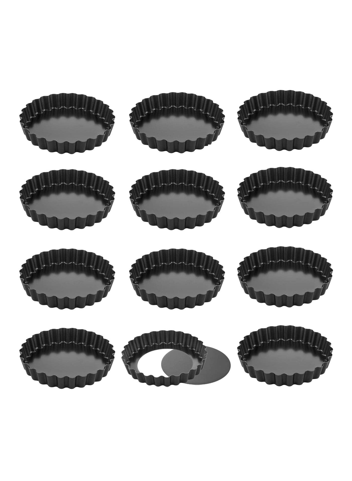 Round Tart Pan Non-Stick 4 Inch 12Pcs with Removable Loose Bottom