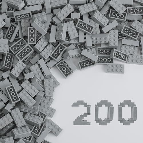 HUIZDQ 200 Piece Classic Small Building Bricks 2x4 Building Blocks STEM Creative Build Toys MOC Bulk Bricks DIY Play Set for Kids Age 6Light Grey Small Bricks 125x062x047 in