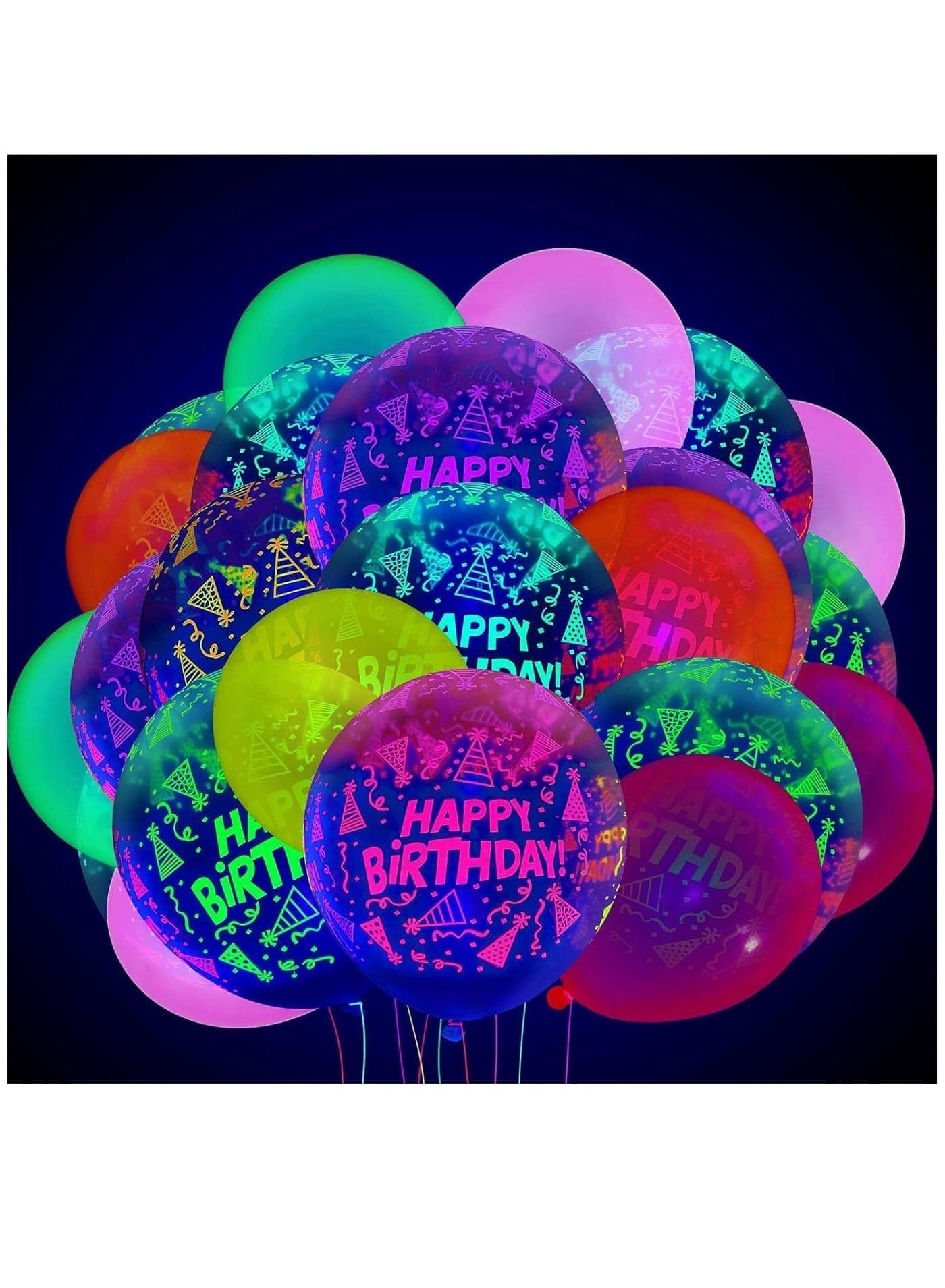 Balloons with Neon Glow, UV Party Supplies Happy Birthday Glow in The Dark Balloons, Latex Fluorescent for 12 Inch 60 Pieces