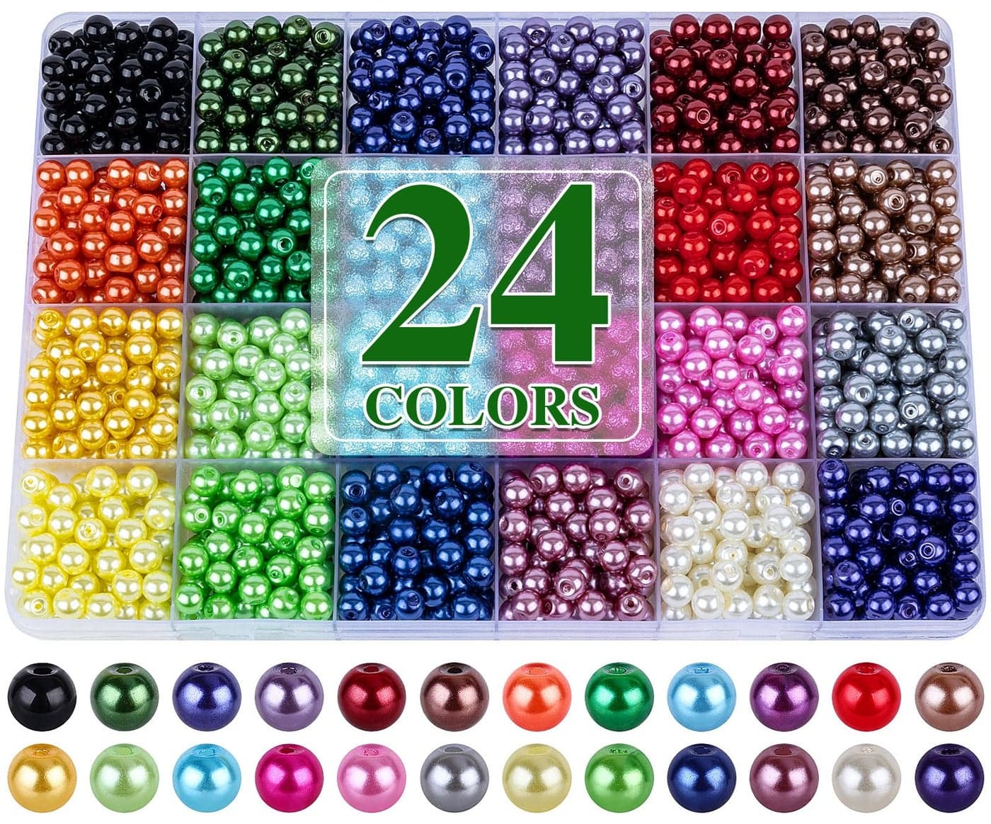 XSEINO About 1200 PCS 6mm Imitation Pearl Style Glass Beads Bracelet Making Kit 24 Assorted Colors Imitation Pearl Series Crystal Beads for Jewelry Making and DIY Crafts Friendship Bracelets