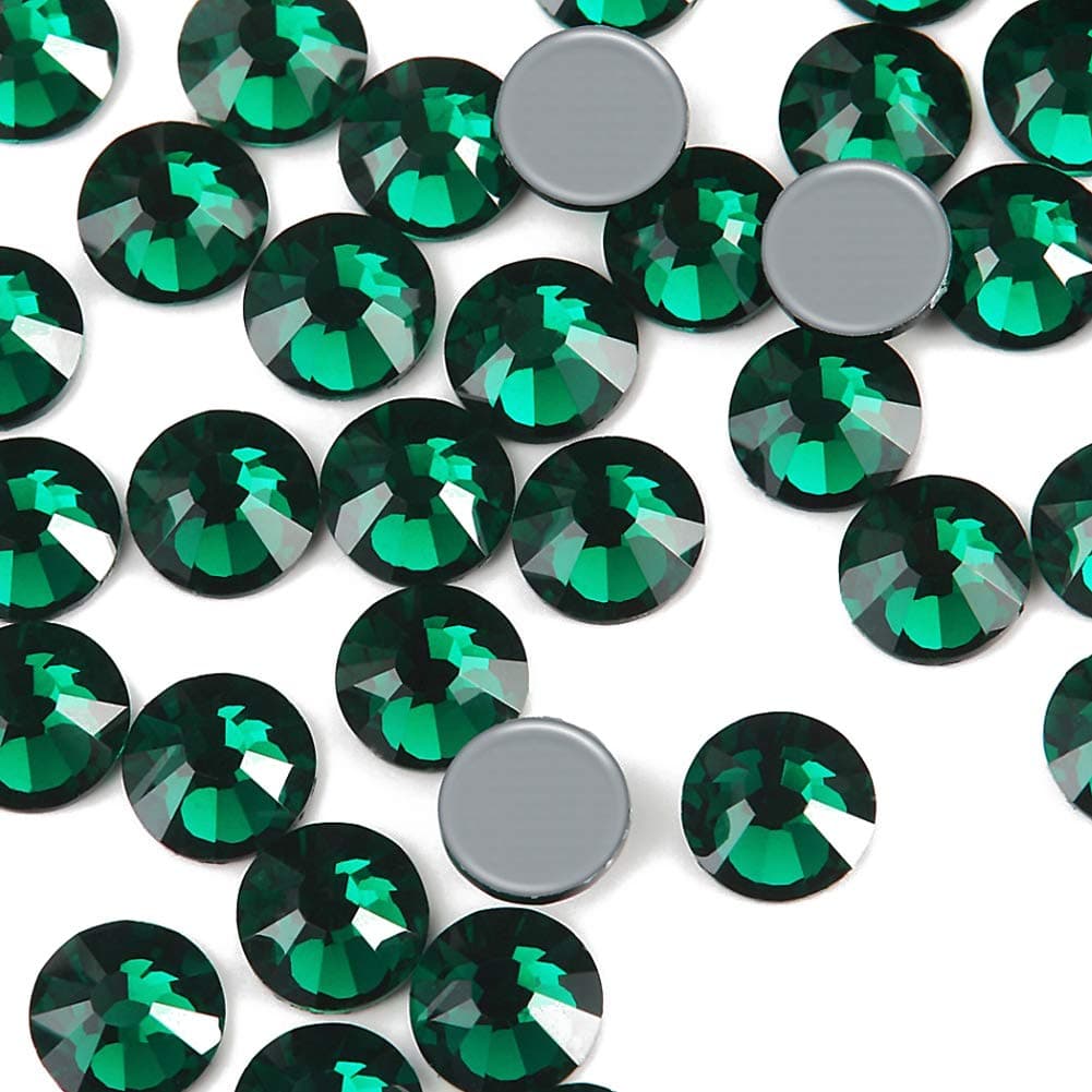 Dowarm Hotfix Crystal Rhinestones Hot Fix Crystals for Crafts Clothes Flatback Glass Crystal for Decoration Round Gems EmeraldGreen SS20 1440PCS