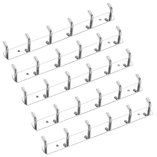 iSTAR Stainless Steel 6 Pin Bathroom Cloth Hooks Hanger Door Bathroom Robe Hooks Rail for Hanging Keys,Clothes,Towel Steel Hook (Silver) (Pack of 5)