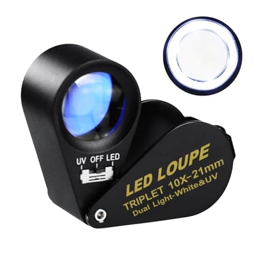 Illuminated Jewelers Loupe Magnifier Foldable Jewelry Magnifier with 6 LED UV Lights Hastings Triplet Loupe 10X for Gems Jewelry Coins Stamps etc