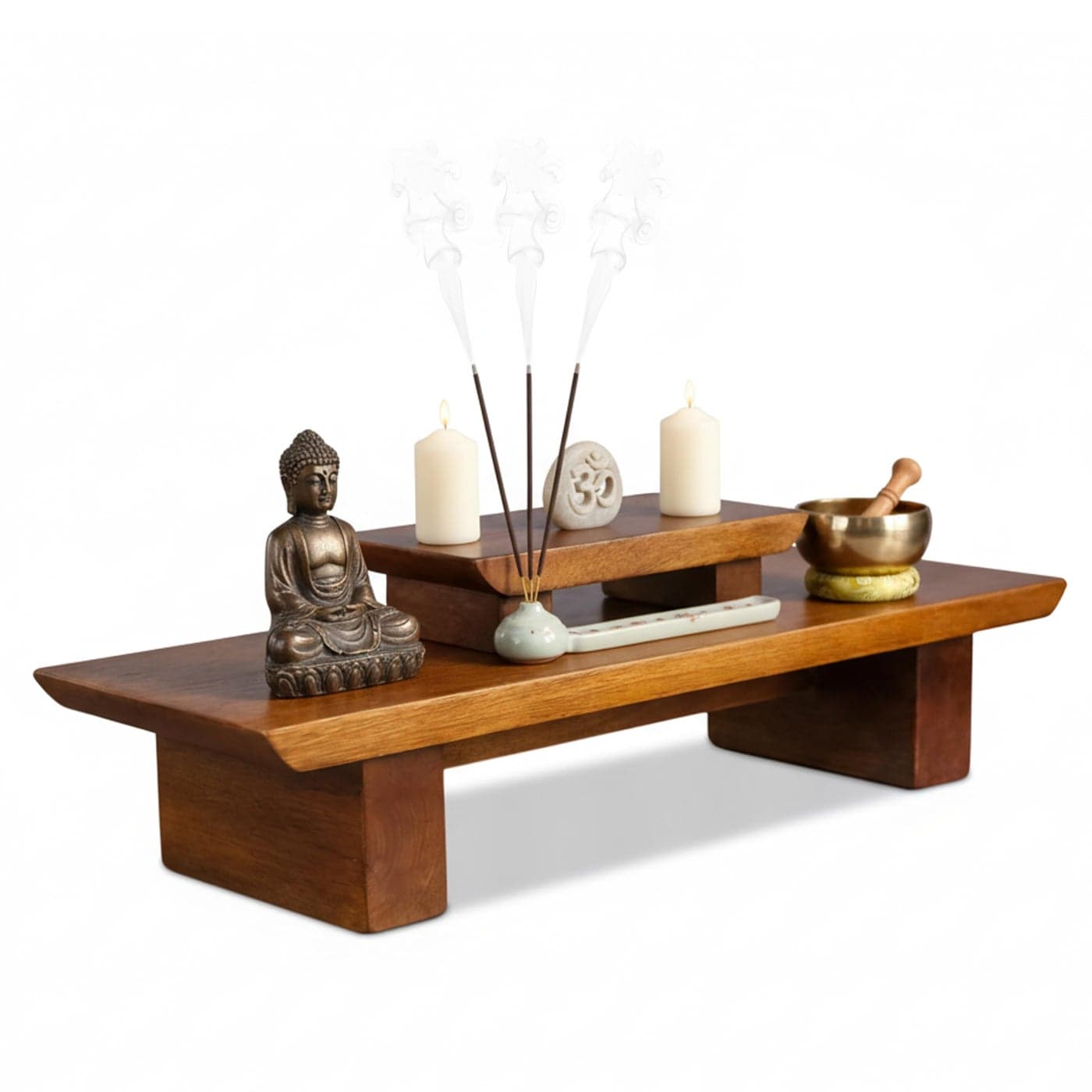 Vesoda Meditation Altar Table 21 x 75 x 6 Inch Handmade Tiered Puja Shrine Small Alter Tables for Relaxation Prayer Buddha Meditation Alter Made of Strong and Durable Mango Wood