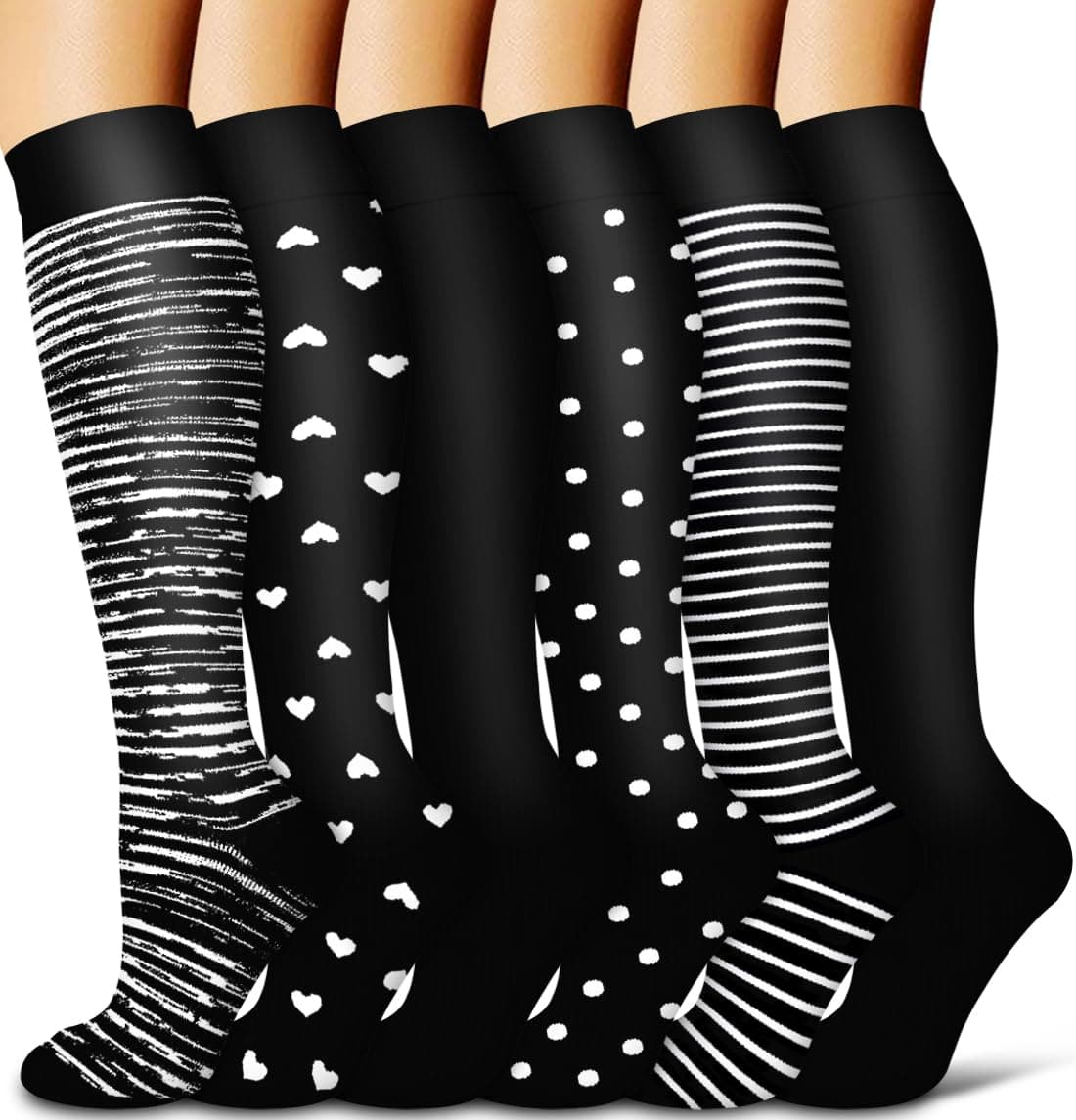 COOLOVER Copper Compression Socks for Women and Men(6 Pairs)-Best Support for Running, Athletic, Nursing, Travel