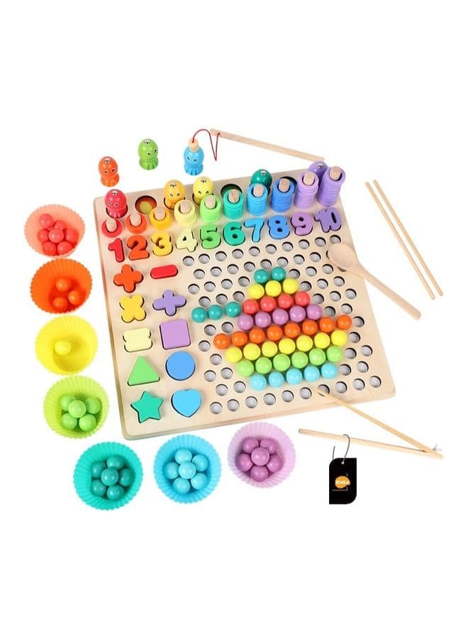 Children Wooden 13 In 1 Clip Bead Puzzle Pairing Number Shape Logarithmic Board Early Education Fishing Game