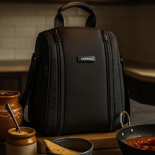 Carriall Lunch Bag for Office | Water-Resistant Tiffin Bag for Office, College, School & Picnic | 8L Reusable Lunch Box Bag for Men, Women (Black)