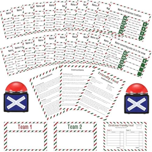Syhood Christmas Friendly Feud Card Game with 2 Answer Buzzers Xmas Family Trivia Quiz Game Night Fun Party Activities for Adults Office Classroom Large Group and Team Building