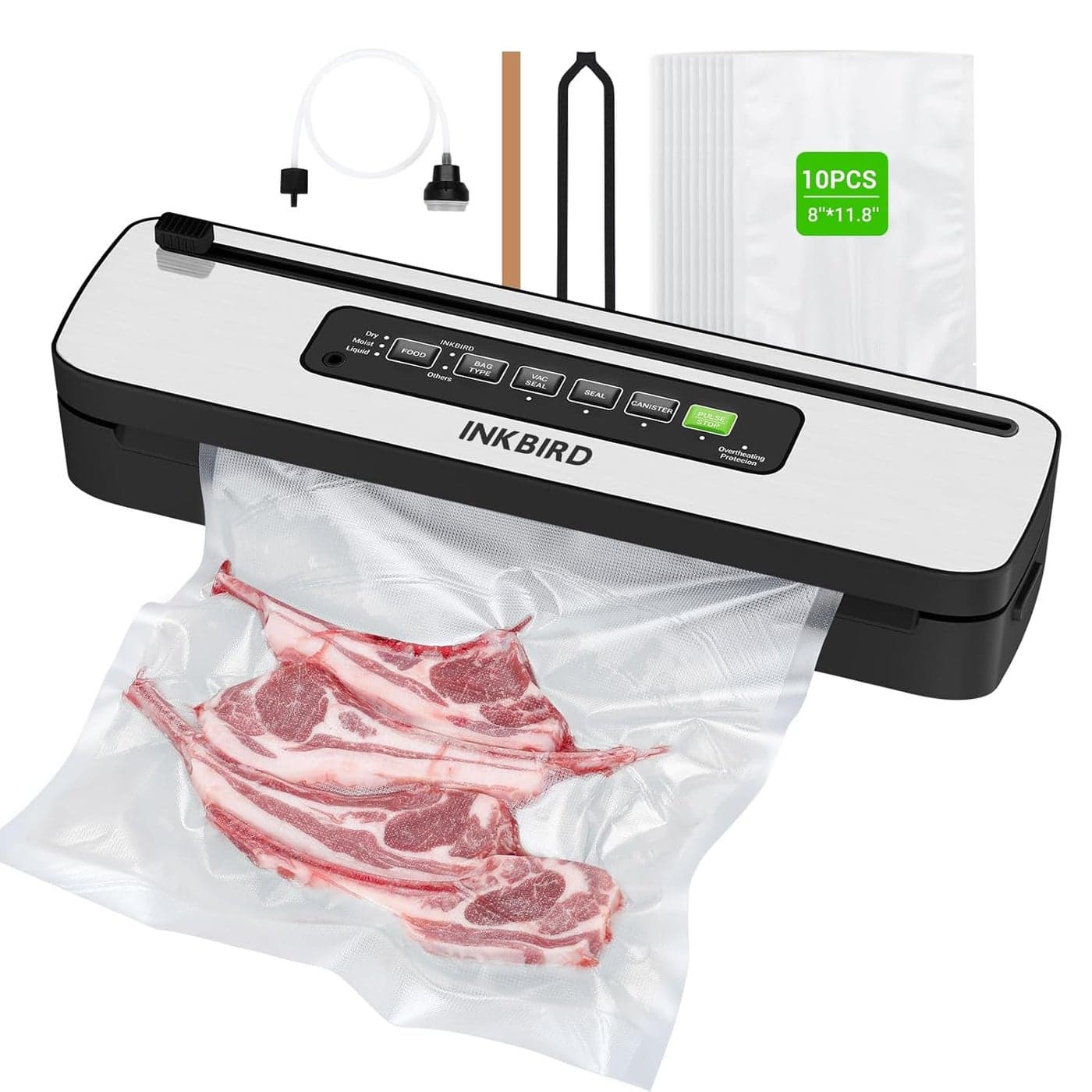 INKBIRD Home Vacuum Sealer INKVS05 Compact Vacuum Sealer Machine Food Packer for Meat Nuts Compact Food Preservation System with Overheat Protection System Builtin Cutter and Water Drip Tray EU Plug