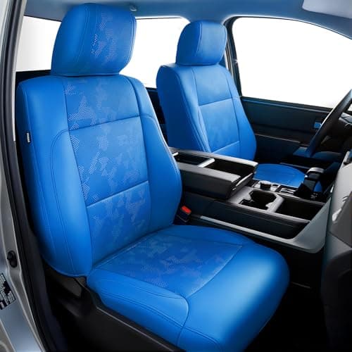 Carlimeki Leather Seat Covers Custom Fit for Tundra 2026 2025 2024 2023 2022 CrewMax SR SR5 Limited Platinum 1794 Edition TRD Pro Capstone Premium Faux Leather Fully Covered Camo Blue