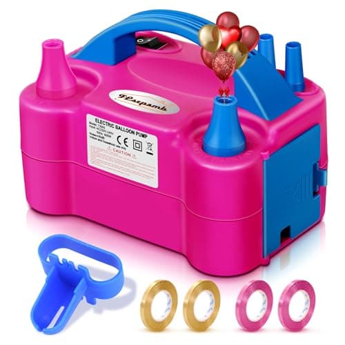 FLSEPAMB Balloon Pump Electric Balloon PumpPortable Dual Nozzles Electric Balloon Air Pump 110V 600W Electric Balloon Inflator with Tying Tool Colored Ribbons for Party Decoration