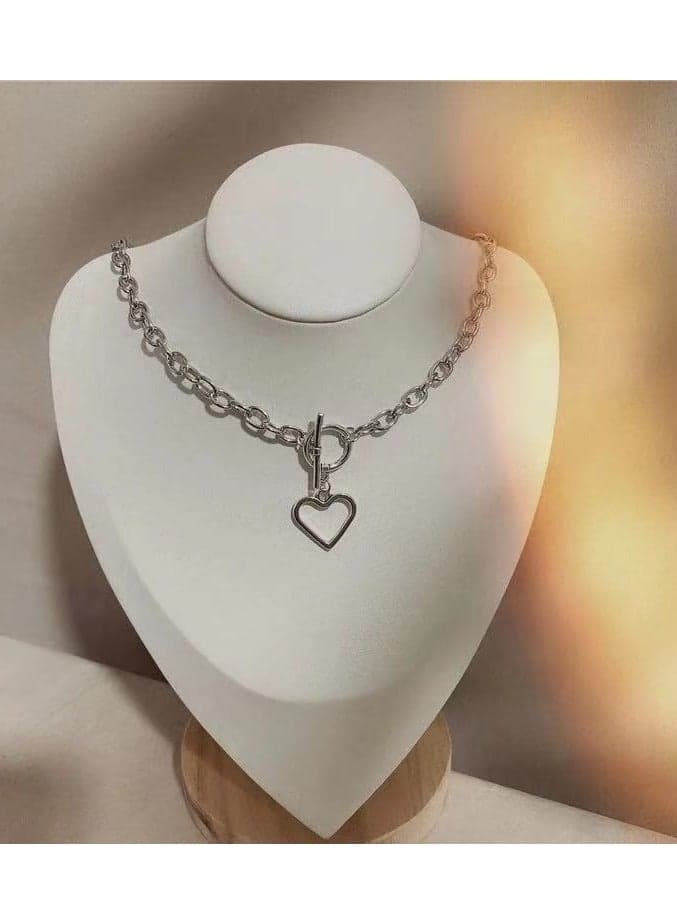 Vintage Punk Heart Pendant Necklace – Bold Chunky Metal Chain, Hip-Hop Street Style Jewelry