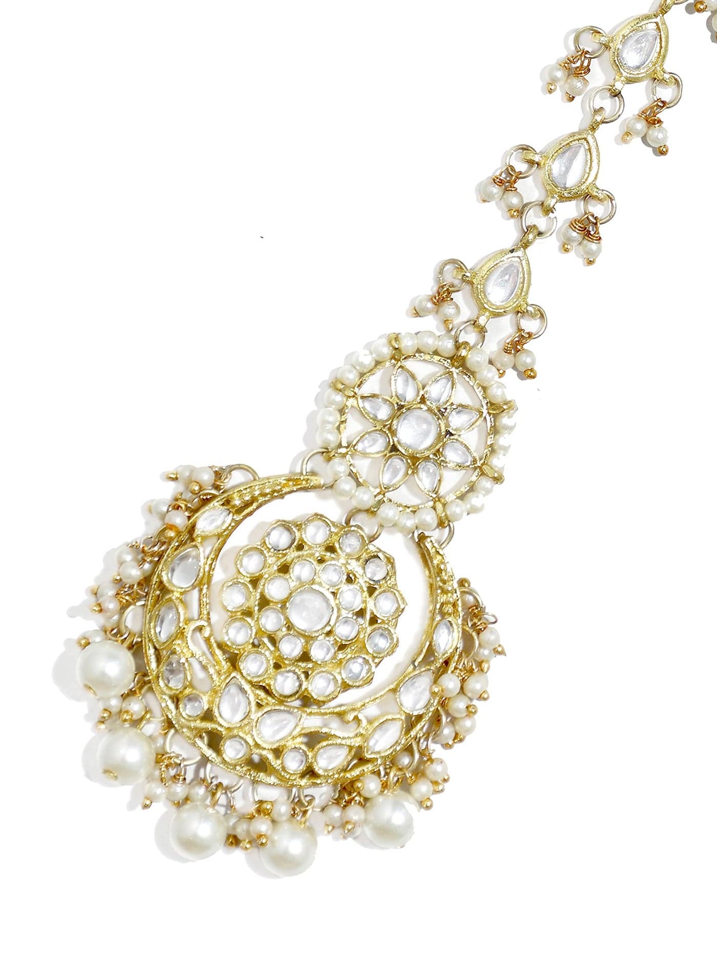 Karatcart Gold Plated Pearl Studded Kundan Maangtikka