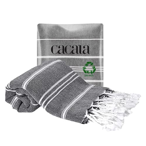 Cacala 100% Turkish Cotton Kitchen Tea Towels, Highly Absorbent Luxury Soft Quick Drying Dish Towel with Hanging Loop for Gym, Yoga, Bath, Sports, Cleaning and Kitchen (23 x 36), Black