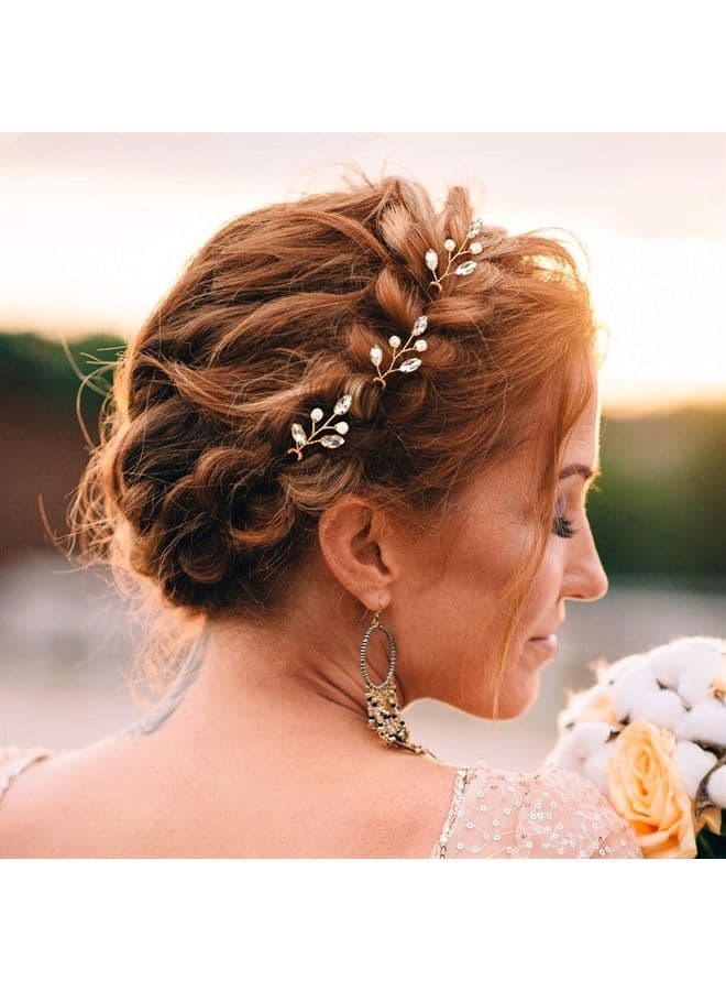 6 Pieces Pearl Crystal Bridal Hair Pins Rhinestone Flower Wedding Hair Piece Vintage Hair Accessory Party Hair Pins for Bride, Bridesmaids, Flower Girls (Gold)